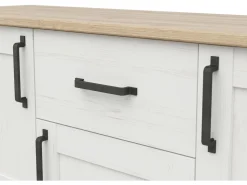 Komoda Loksa 148 cm z 3 drzwiami i szufladą sosna andersen biała/dąb grandson