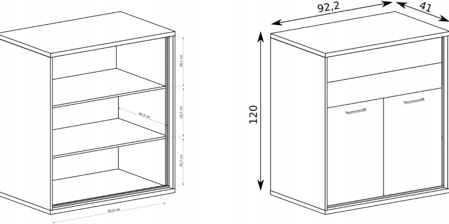 Komoda MILAN 120 cm dąb wysoka pojemna szuflady drzwi