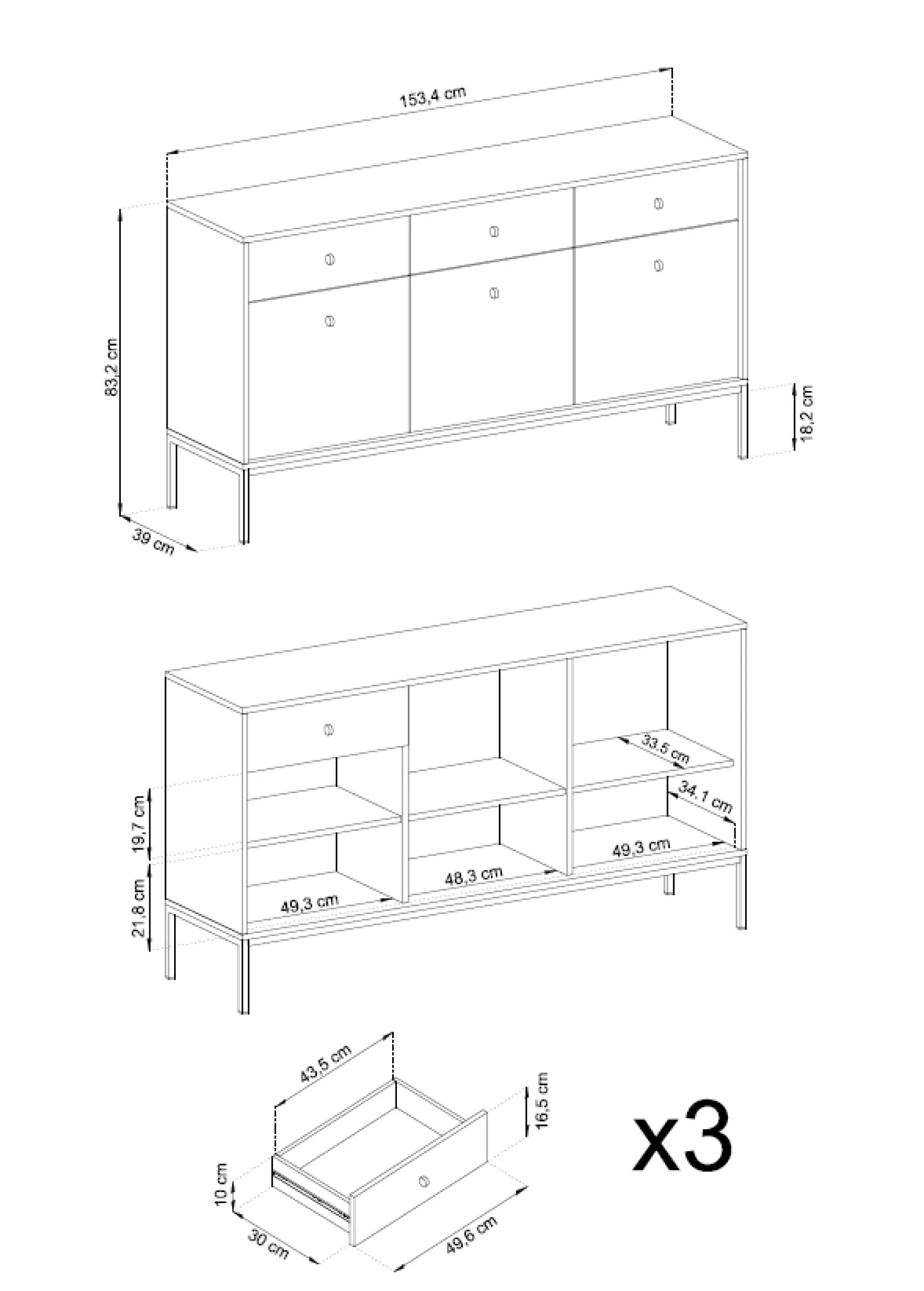Komoda MONO MKSZ154 z złotą ramą