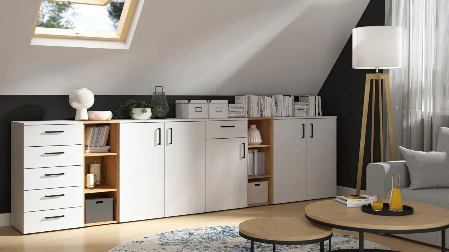 Komoda MultiDo 80 cm z 2 drzwiami i 2 szufladami dąb artisan