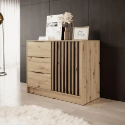 Komoda Nelly lamele 2D z szufladami dąb artisan