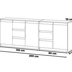 Komoda nowoczesna do salonu 200cm 6 szuflad biała dąb wotan