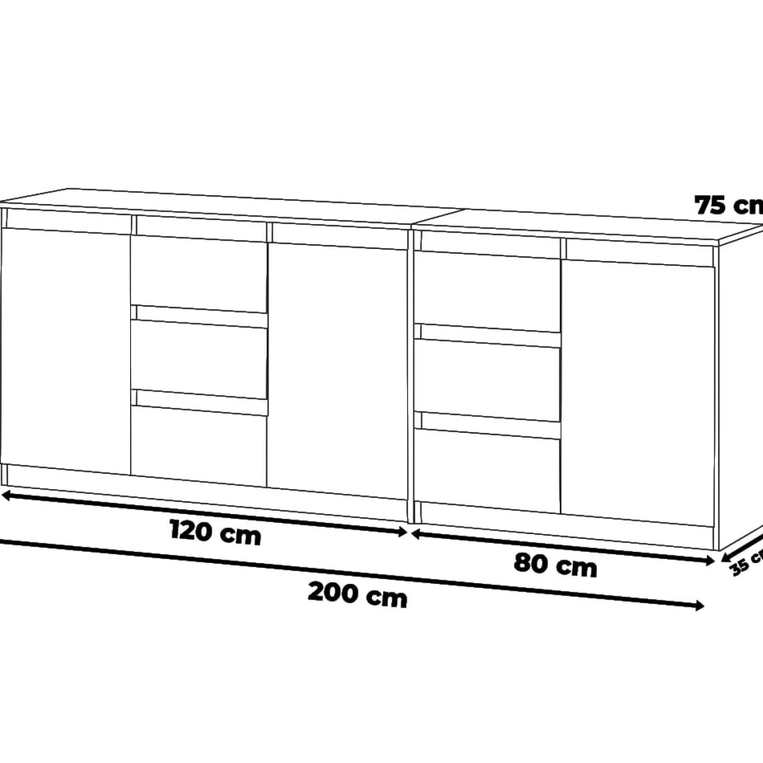 Komoda nowoczesna do salonu 200cm 6 szuflad biała dąb wotan