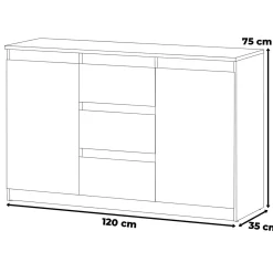 Komoda nowoczesna wysoka 3 szuflady 120cm biała sonoma