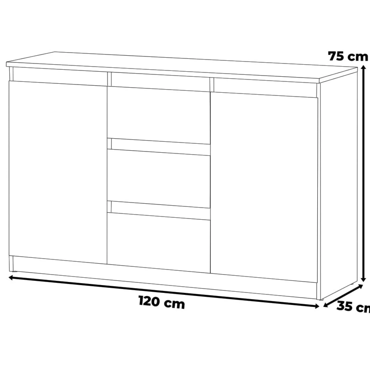Komoda nowoczesna wysoka 3 szuflady 120cm biała sonoma