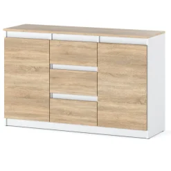 Komoda nowoczesna wysoka 3 szuflady 120cm biała sonoma