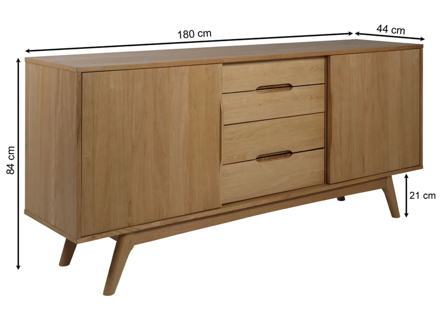 Komoda Oslo dębowa 180 cm, 2 drzwiczki 4 szuflady, kolor dębowy olejowany