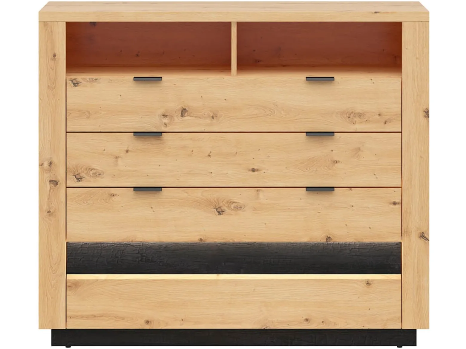 Komoda Ostia 117 cm z 4 szufladami i 2 półkami dąb artisan/dąb czarny