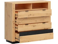 Komoda Ostia 117 cm z 4 szufladami i 2 półkami dąb artisan/dąb czarny