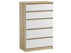 Komoda Pojemna Pari 5 Szuflad Sonoma Biały Mat 70 CM Szafka