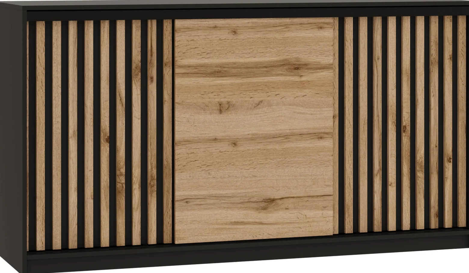 Komoda przesuwna z lamelami 180 cm LOFT czarny / dąb wotan