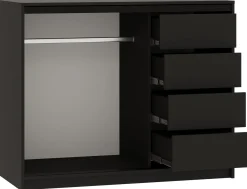 Komoda przesuwna z lamelami 120 cm LOFT czarny / dąb wotan