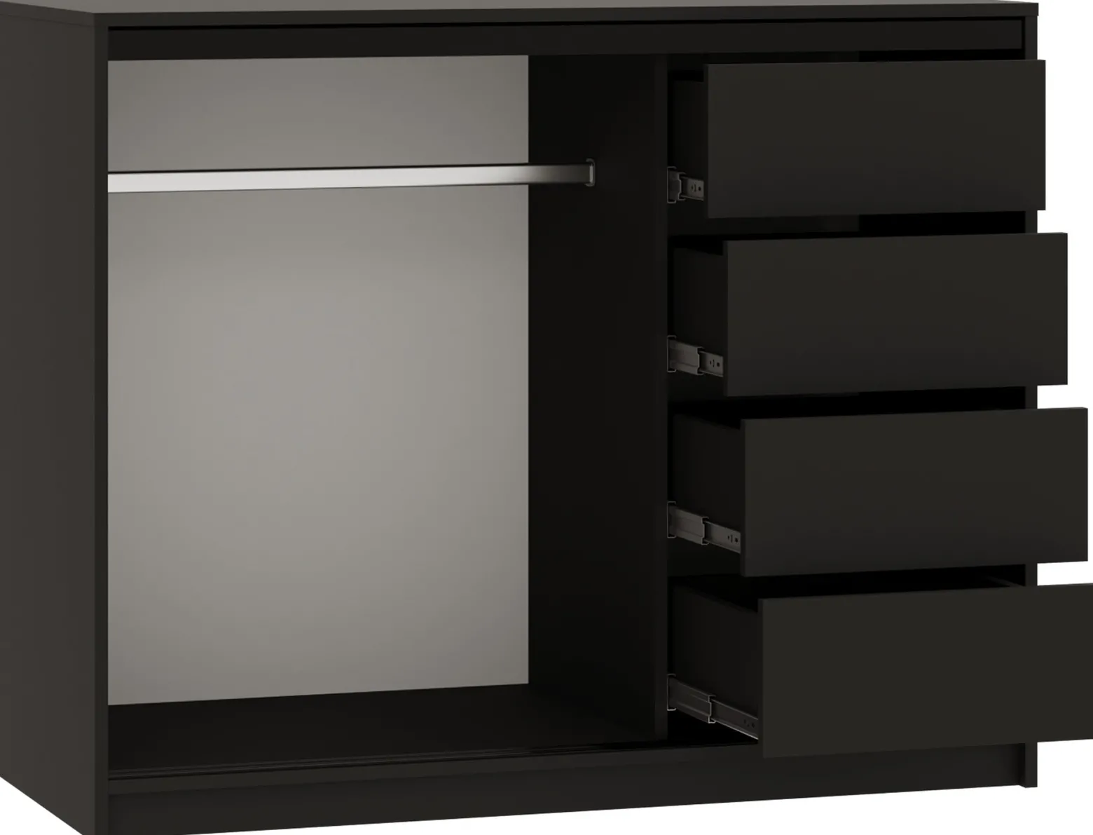 Komoda przesuwna z lamelami 120 cm LOFT czarny / dąb wotan