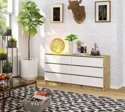Komoda RTV z szufladami dąb artisan + biały - Zevian