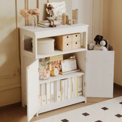 Komoda szafka łazienkowa półką 2 drzwi wolnostojąca skandynawski loft biała