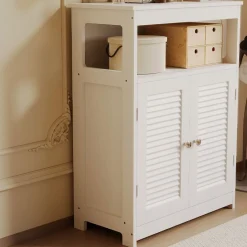 Komoda szafka łazienkowa półką 2 drzwi wolnostojąca skandynawski loft biała