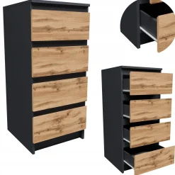 Komoda szafka CR3-T-2 grafit-wotan 4 szuflady pojemny regał stolik nocny