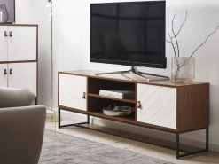 Komoda szafka RTV ciemne drewno z białym