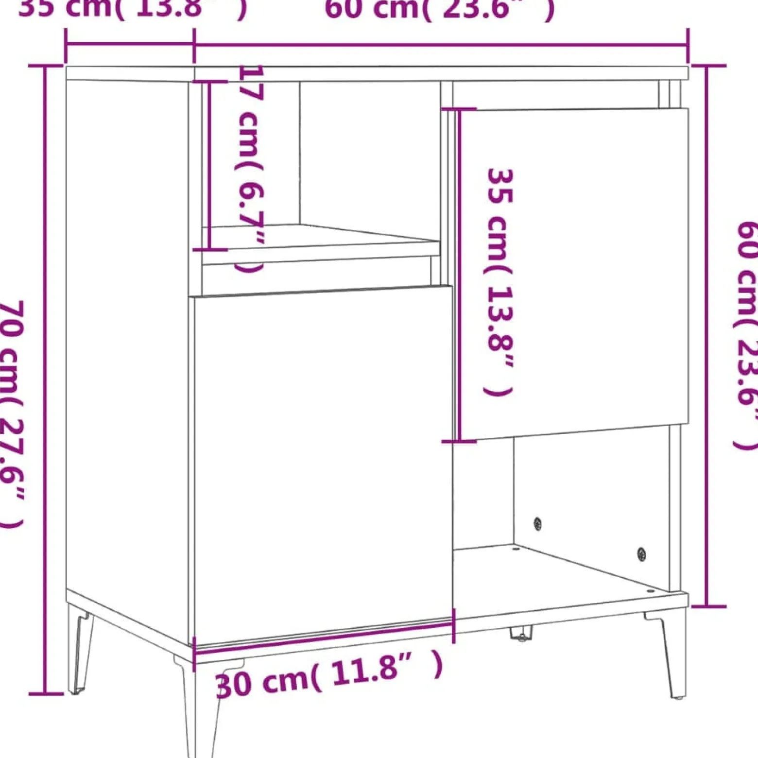 Komoda Szafka Stolik Półki Do Salonu Pokoju Szary Mat 60x35x70 cm