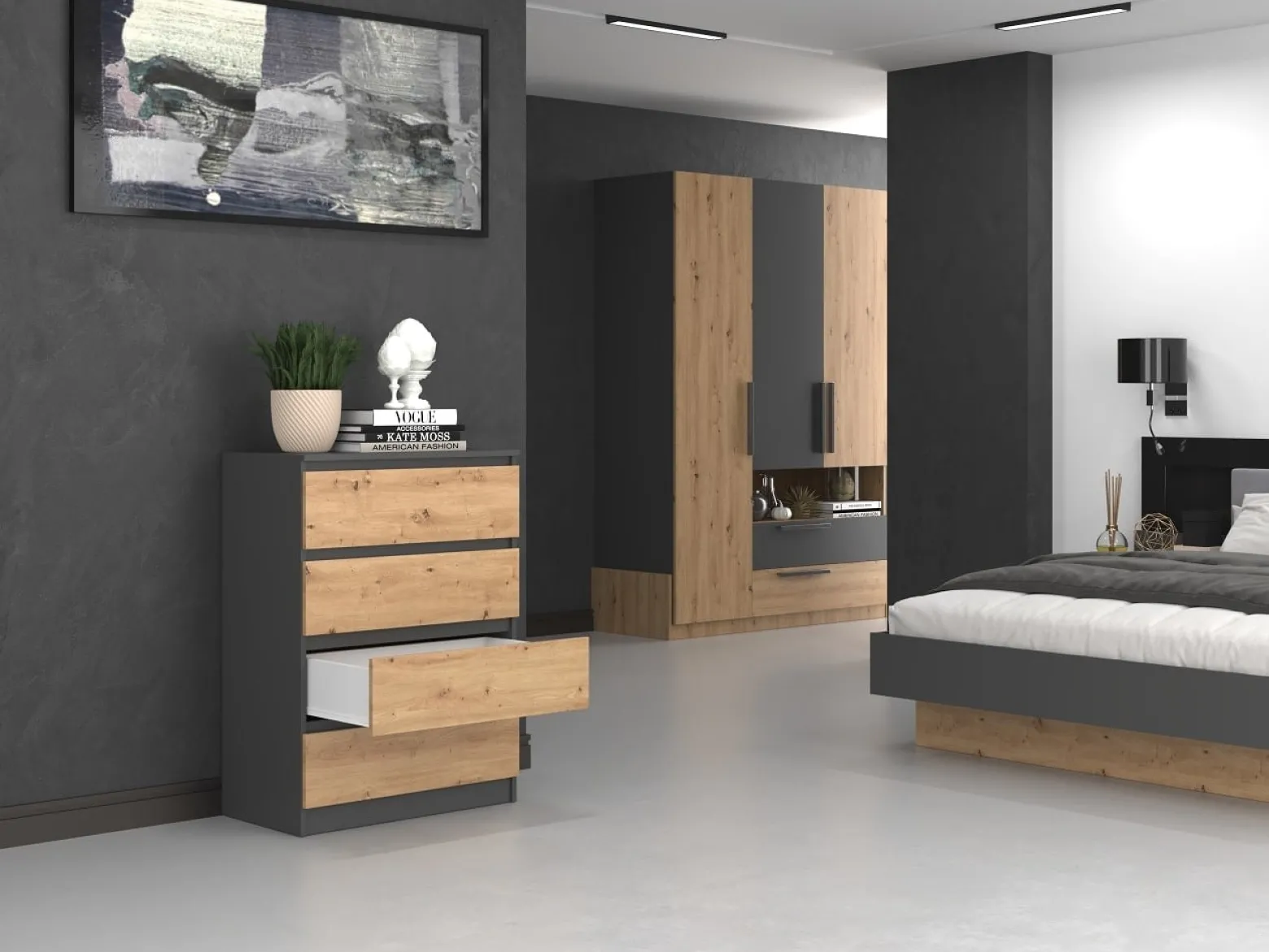 Komoda szfka 4 szuflady M4 Antracyt/Dąb Artisan
