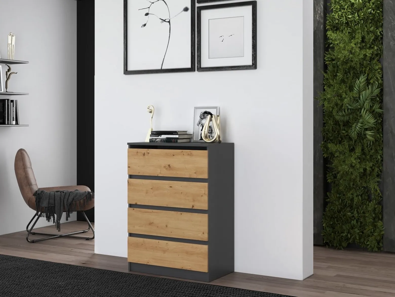 Komoda szfka 4 szuflady M4 Antracyt/Dąb Artisan
