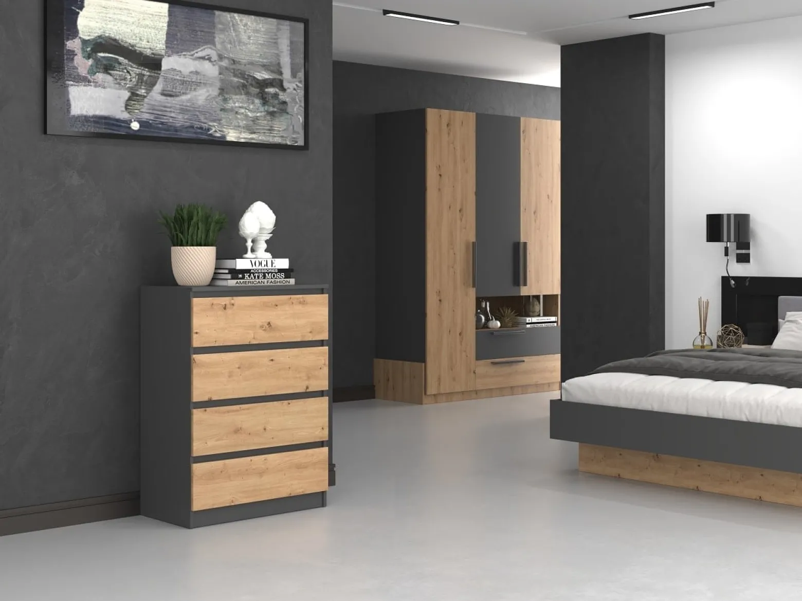 Komoda szfka 4 szuflady M4 Antracyt/Dąb Artisan