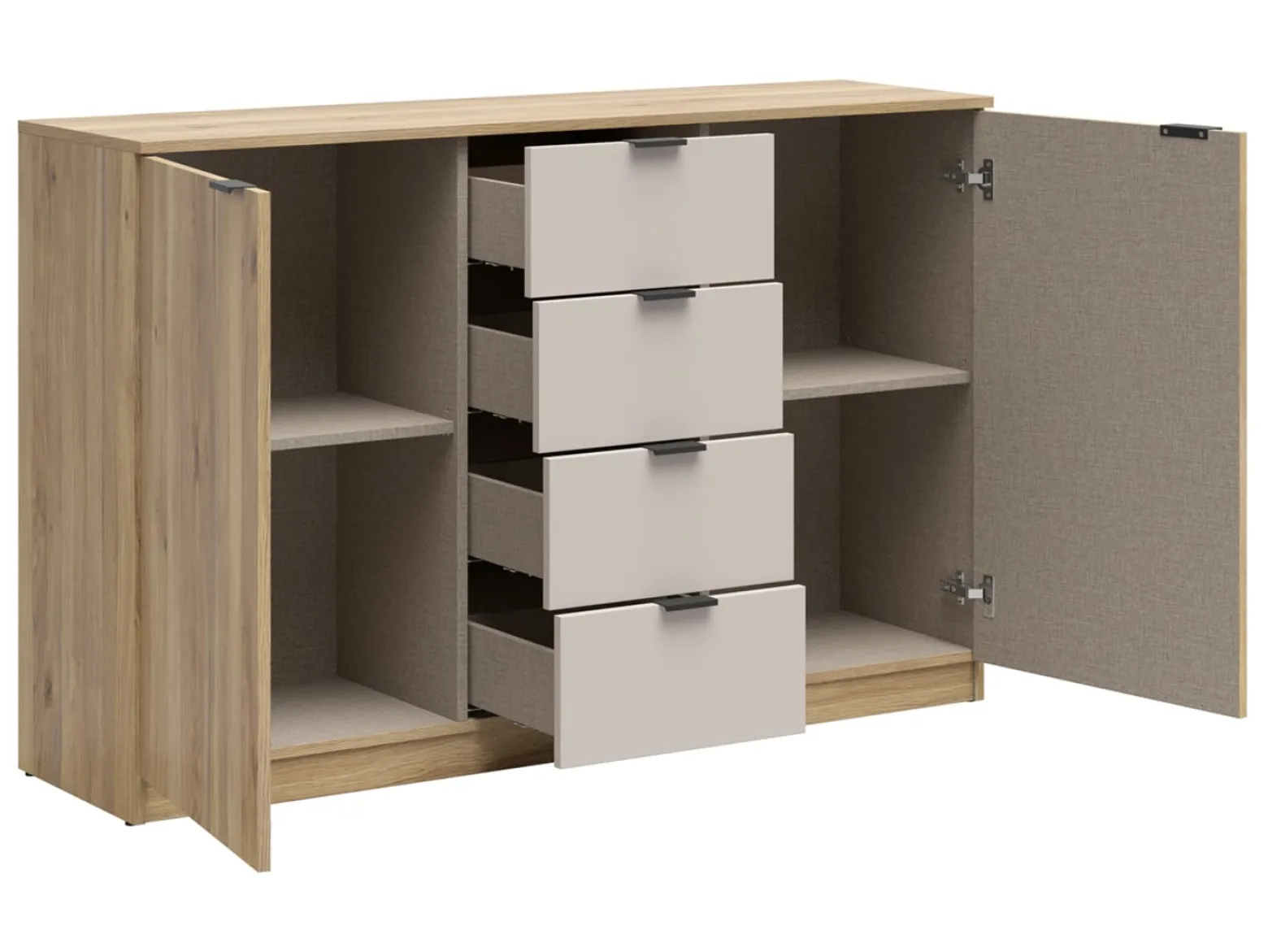 Komoda Tabina 140 cm z 2 drzwiami i 4 szufladami dąb mauvella/kaszmir