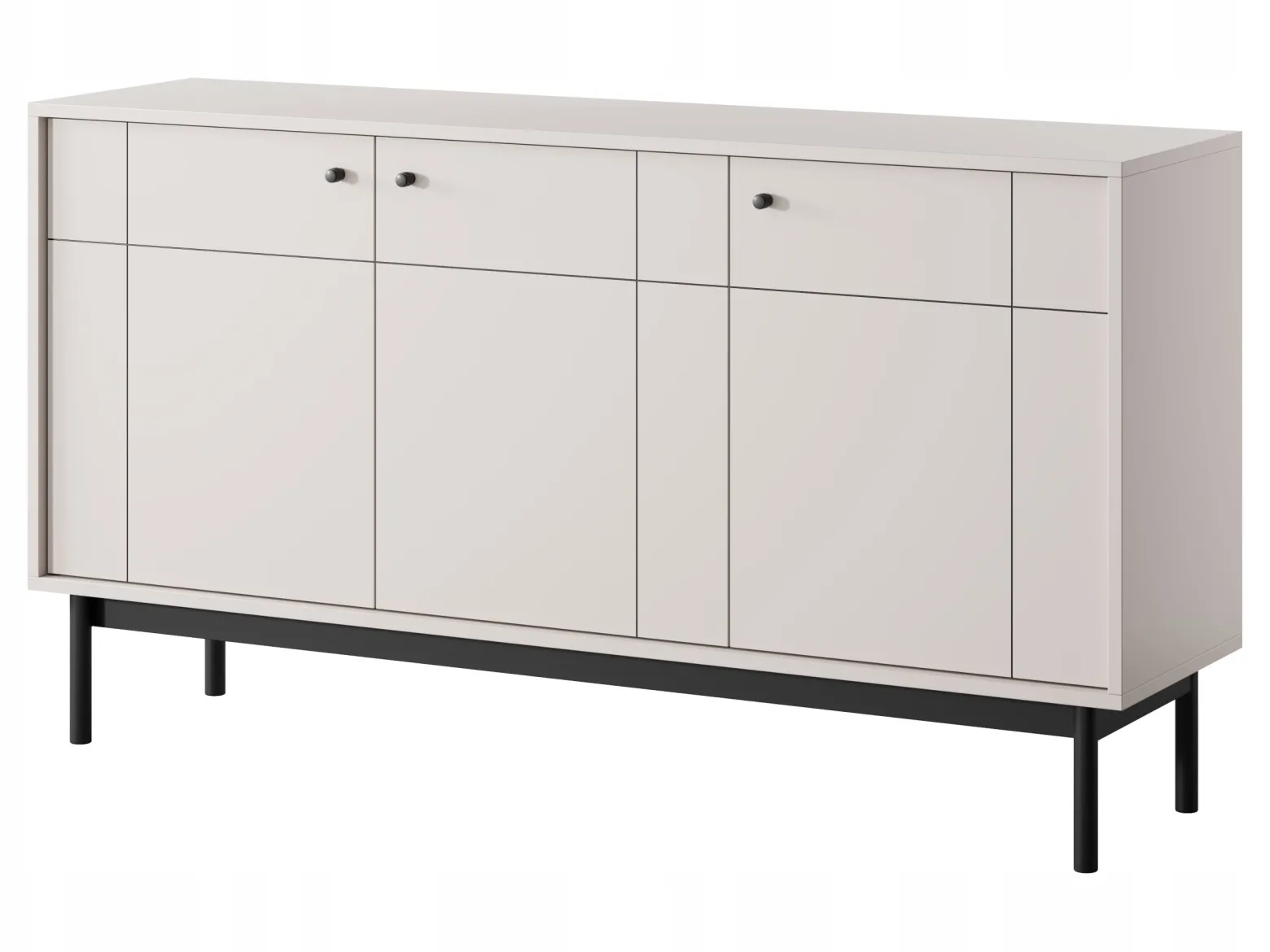 Komoda TOKYO 154 cm Szeroka Kaszmir Pojemna 3 Drzwi Frez Ozdobny Nóżki