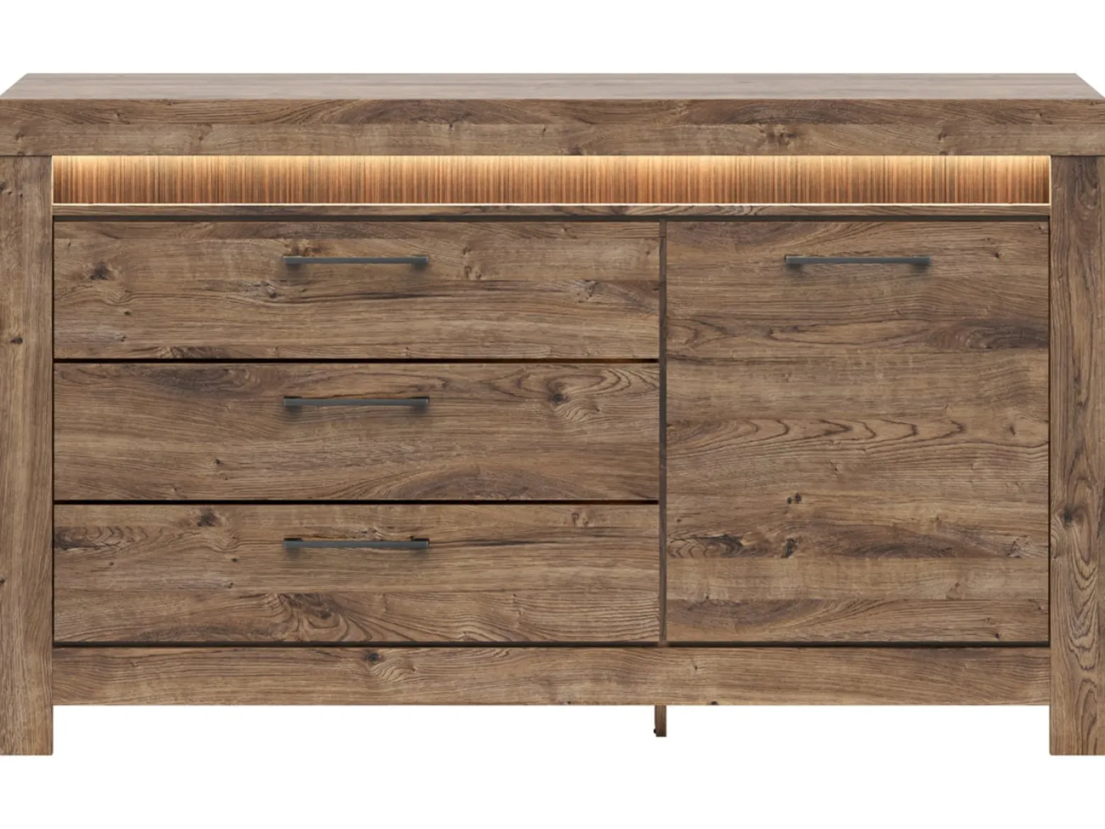 Komoda Torin 157 cm z drzwiami i 3 szufladami dąb ribbeck brąz