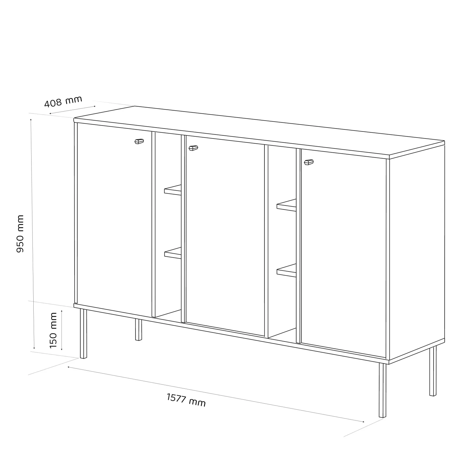 Komoda trzydrzwiowa FLOW 157 cm na nóżkach