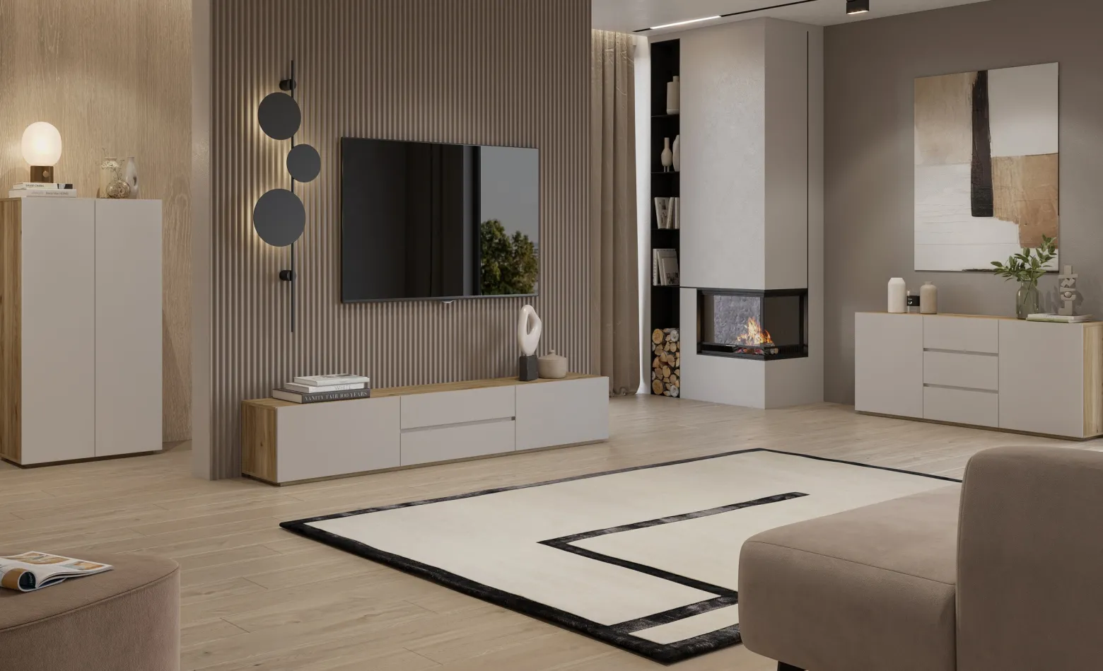 Komoda wysoka 105 cm do salonu z półkami CRISS