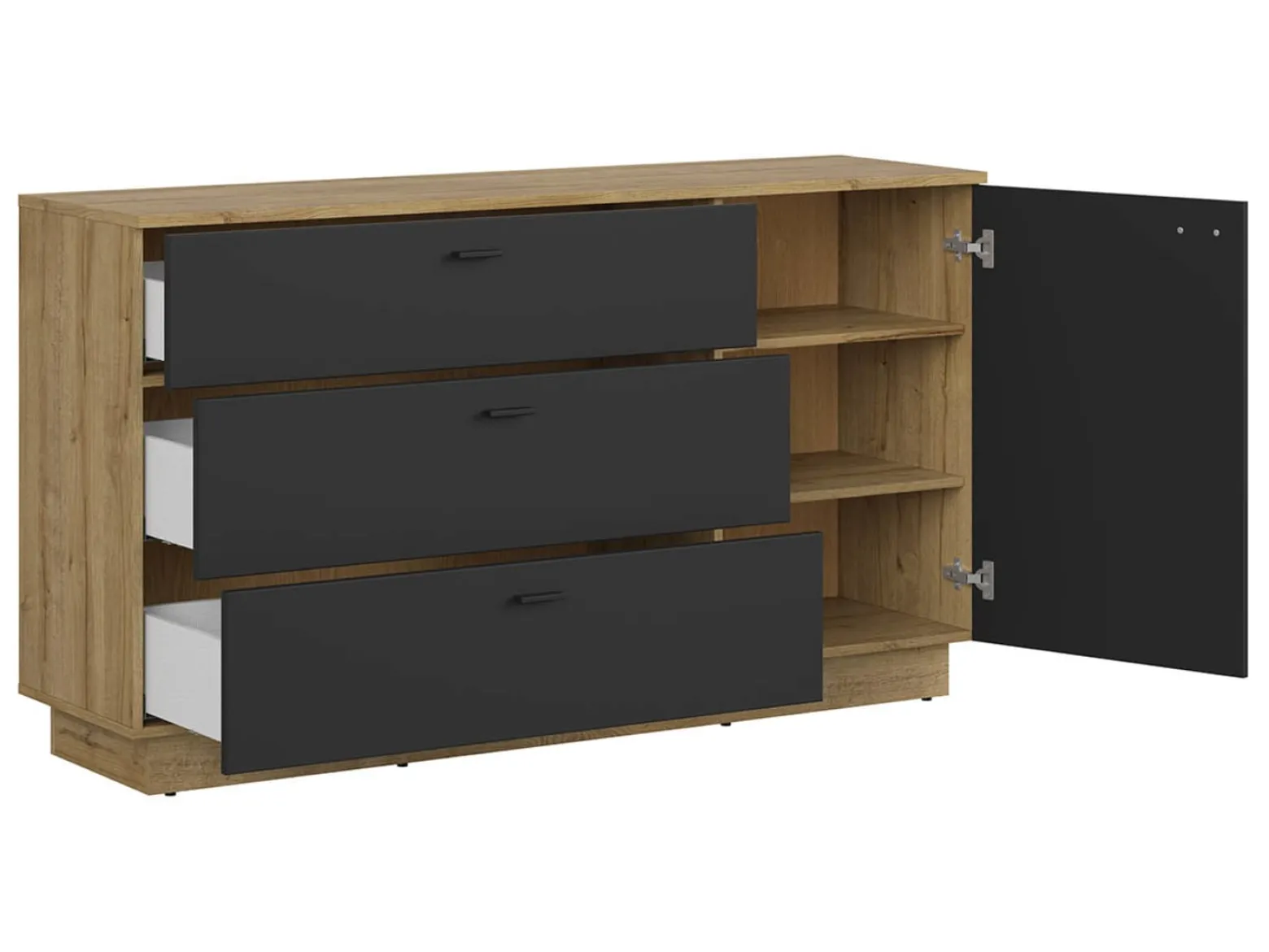 Komoda Zenda 150 cm z drzwiami i 3 szufladami dąb waterford/czarny