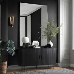 Komoda Z Lamelami Duża Drewniana Do Salonu Sypialni Czarna TRISH 140 cm