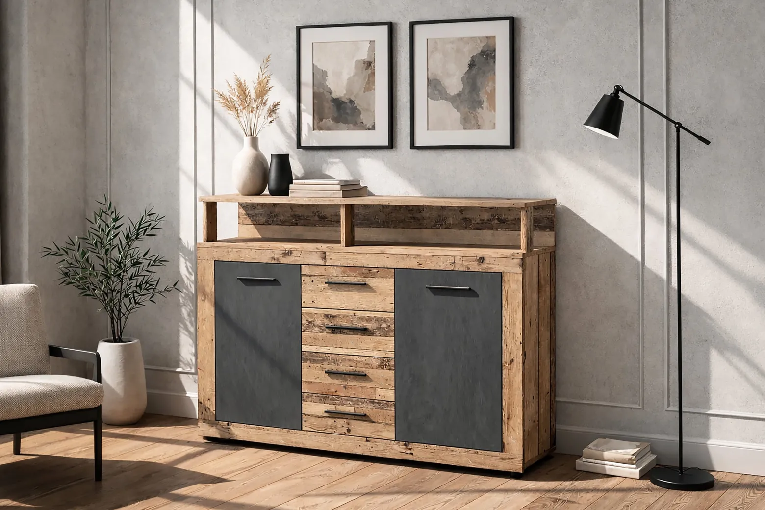 Komoda z Szufladami Do Salonu Przedpokoju Dąb Grafit BLAGO 120 cm
