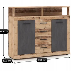 Komoda z Szufladami Do Salonu Przedpokoju Dąb Grafit BLAGO 120 cm