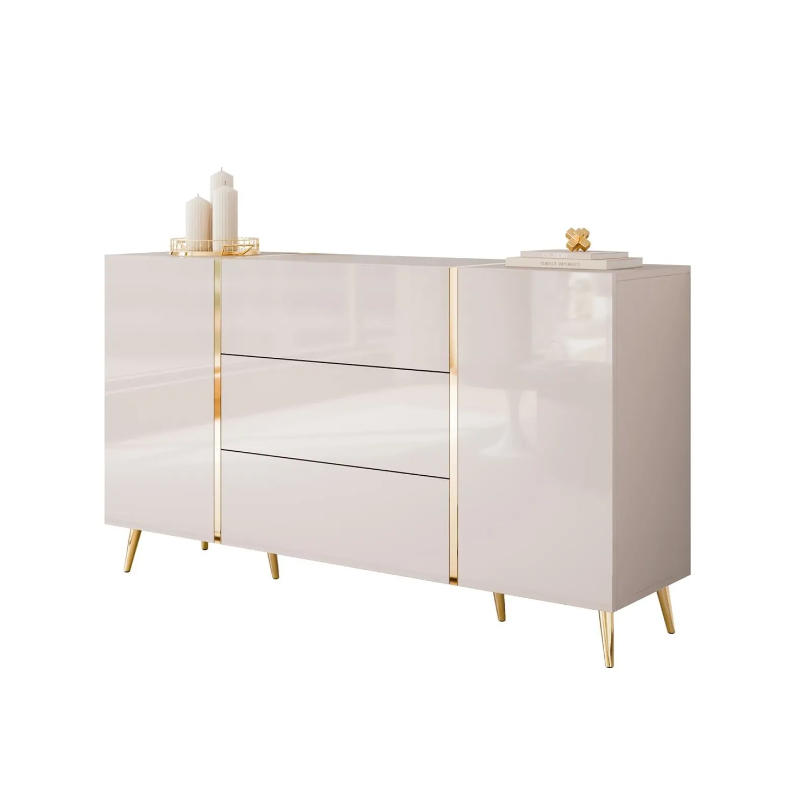 Komoda z szufladami ONYX Kaszmir na złotych nogach wysoki połysk 158 cm