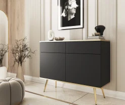 Komoda z szufladami ORINO 107cm czarny ze złotymi detalami/złote nóżki