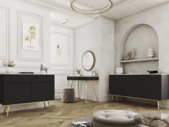 Komoda z szufladami ORINO 107cm czarny ze złotymi detalami/złote nóżki
