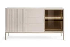 Komoda z trzema szufladami SORENTO 154 cm kaszmir oświetlenie witrynka