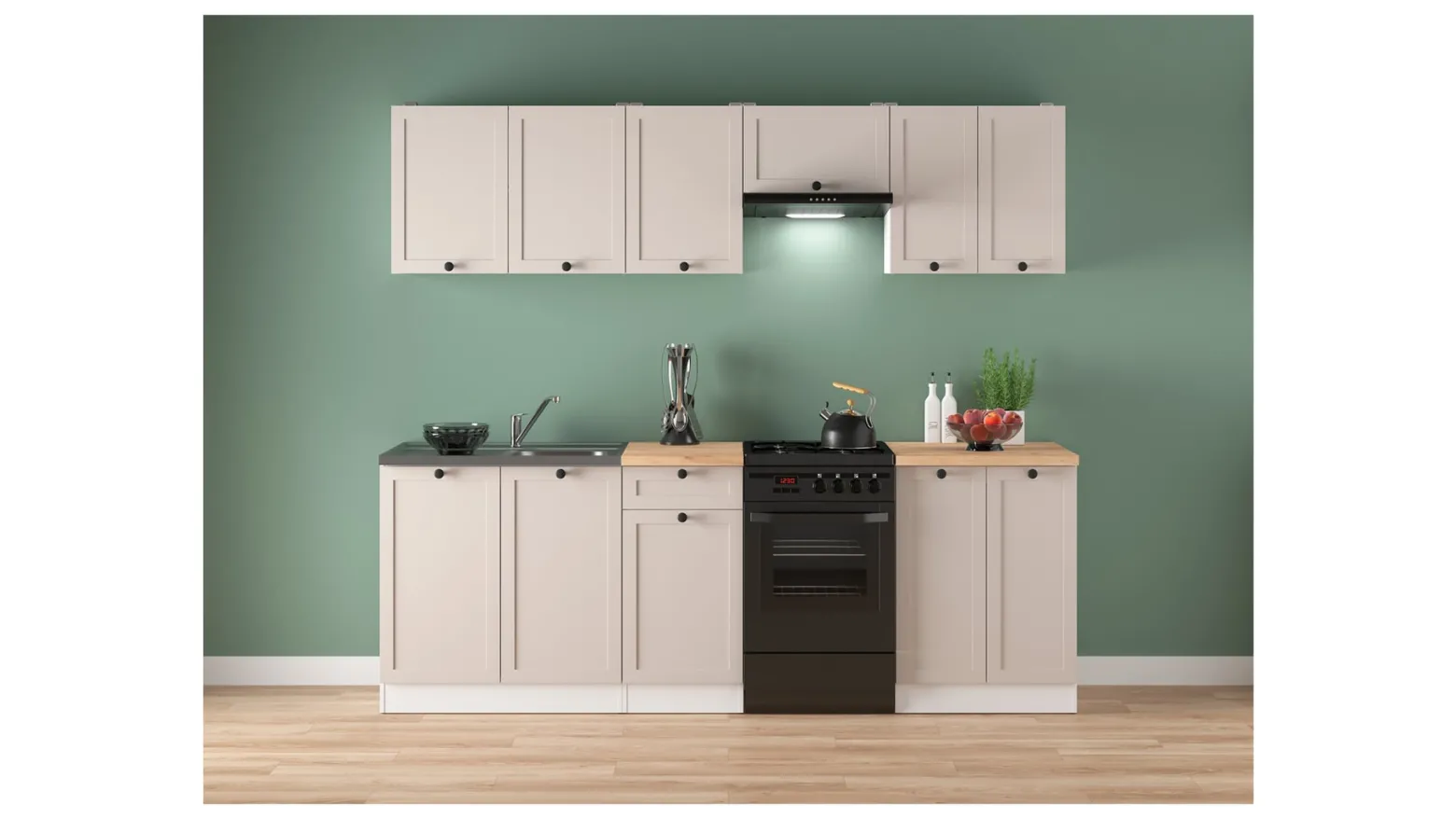 Komplet kuchenny Junona Line 230 cm biały/uni kaszmir z blatem