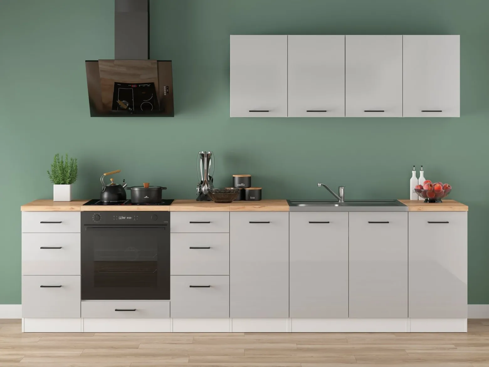 Komplet kuchenny Junona Line 300 cm jasny szary połysk