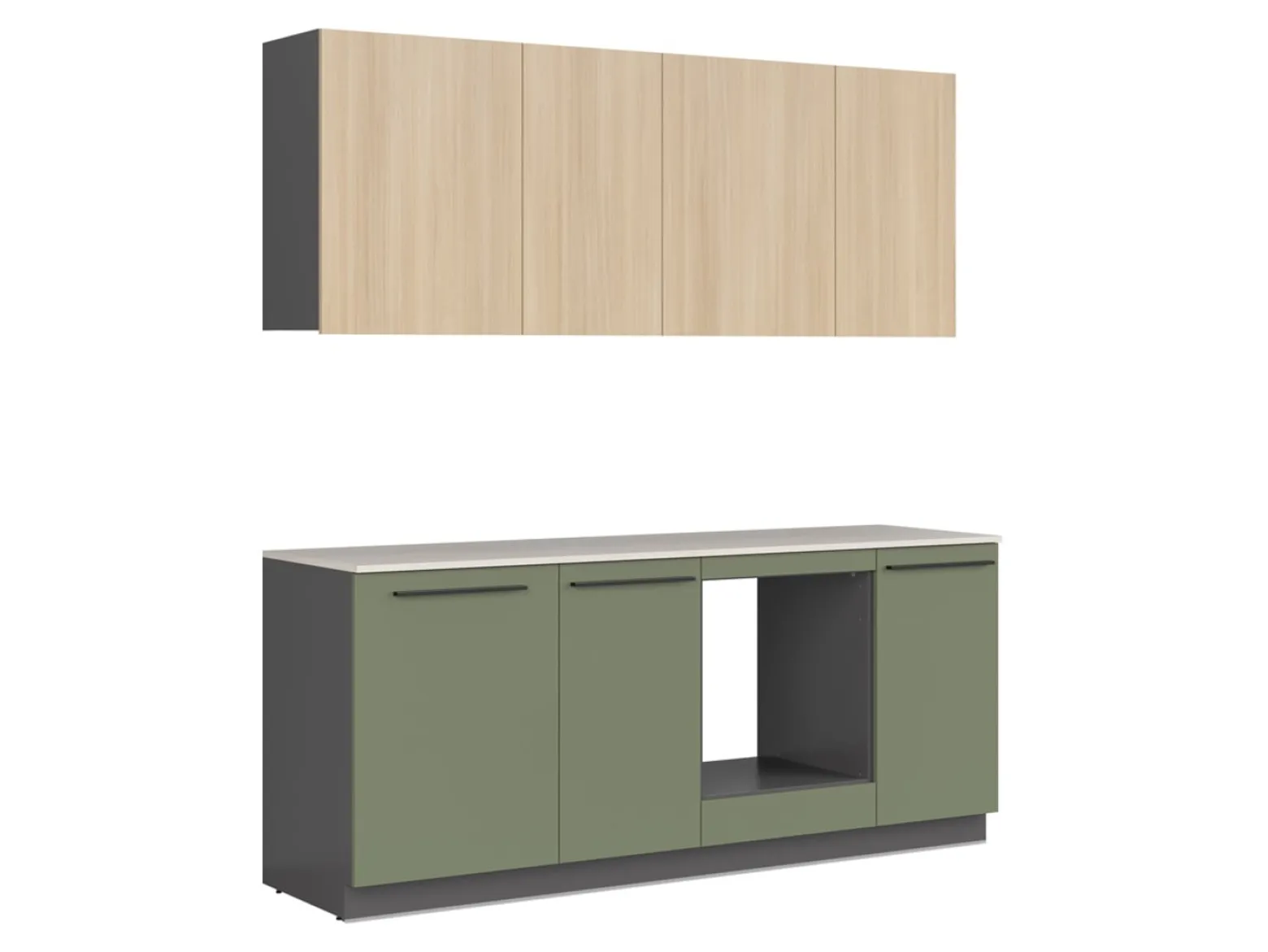Komplet kuchenny Milino Small 210 cm z blatem zielony/dąb barbera piaskowy/beton jasny