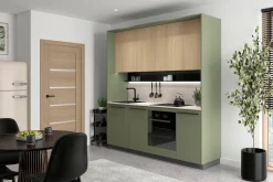 Komplet kuchenny Milino Small 210 cm z blatem zielony/dąb barbera piaskowy/beton jasny