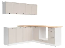 Komplet kuchenny narożny Junona Line 200x200 biały/uni kaszmir z blatem