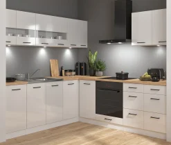 Komplet kuchenny narożny Junona Line 220x220 kredowy połysk bez blatu