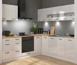 Komplet kuchenny narożny Junona Line 220x220 kredowy połysk bez blatu