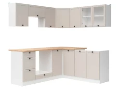 Komplet kuchenny narożny Junona Line 180x200 biały/uni kaszmir z blatem