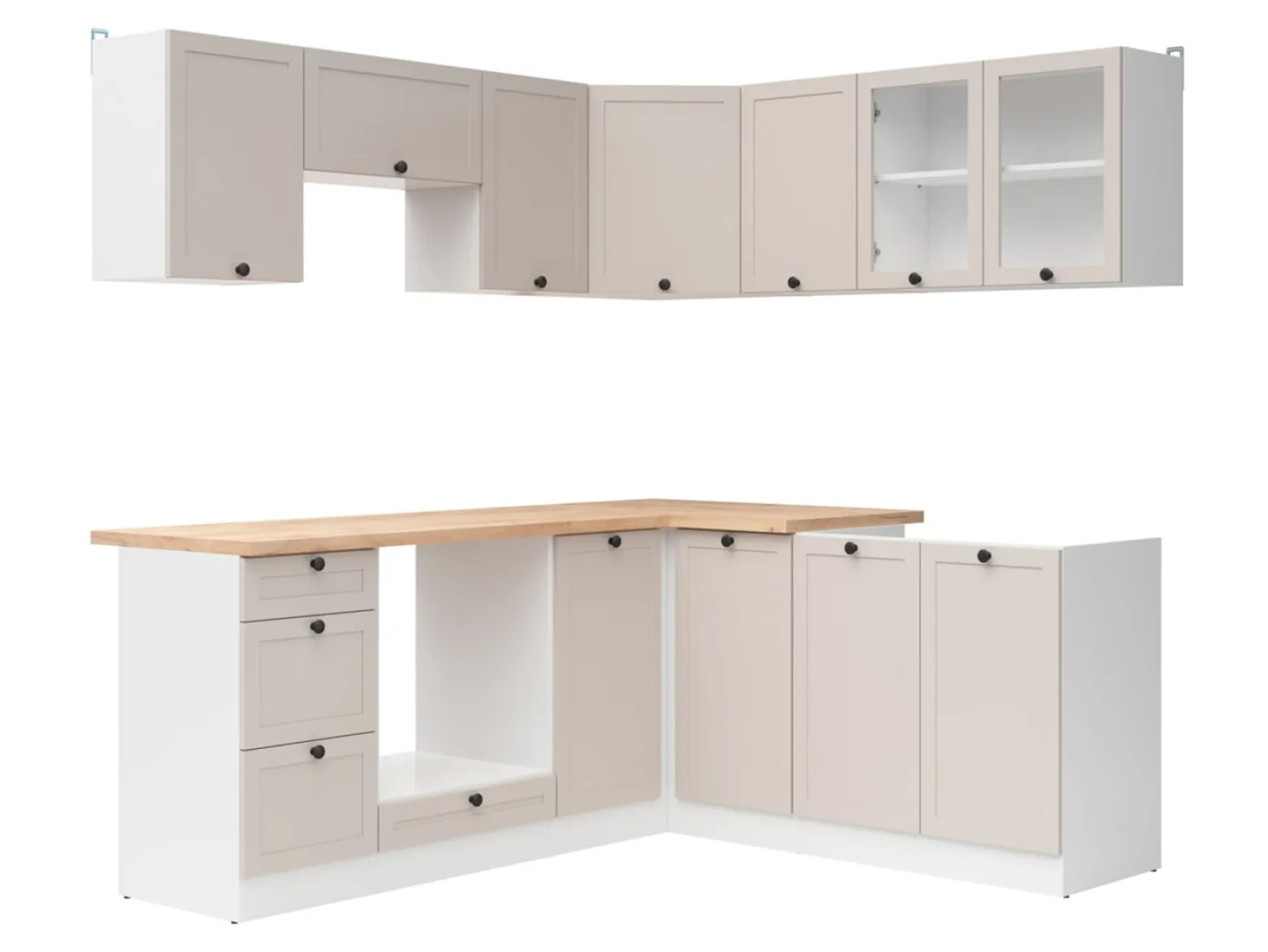 Komplet kuchenny narożny Junona Line 180x200 biały/uni kaszmir z blatem