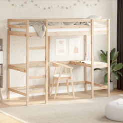 Łóżko na antresoli z biurkiem 100x200 cm lite drewno sosnowe