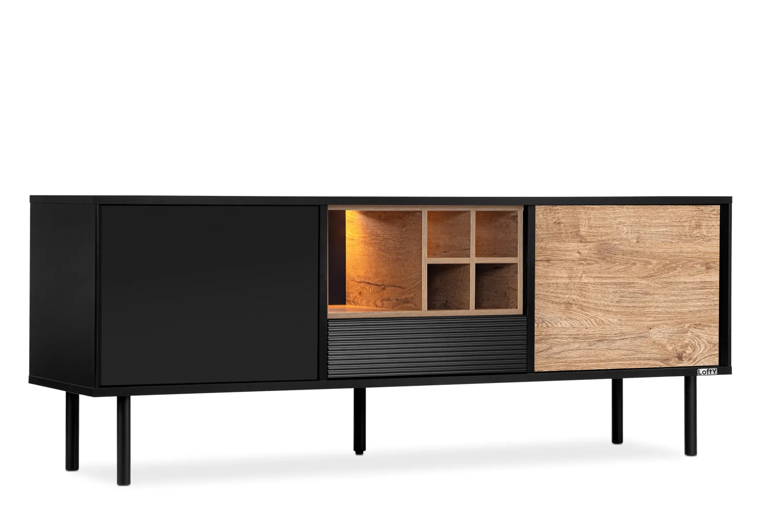KONSIMO LOFTY Szafka pod telewizor na wysokich czarnych nóżkach loft